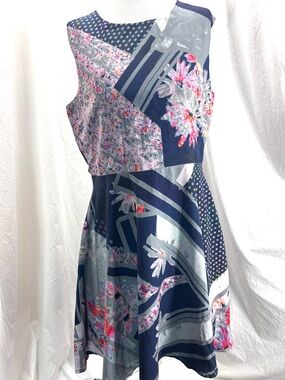 Suzanne Betro Floral Patchwork Fit Flare Dress L NWT Lined Zip